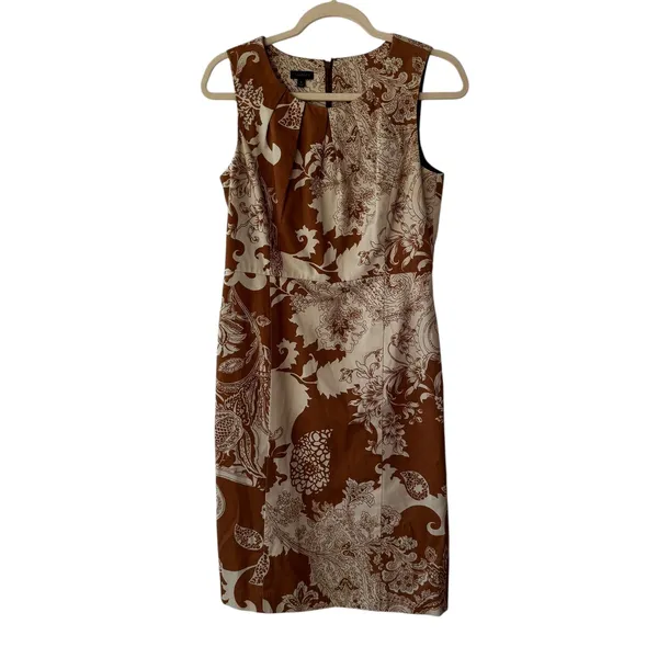 Talbots Brown Paisley Sleeveless Sheath Knee Length Dress Size 6 Work Career‎ - Image 6