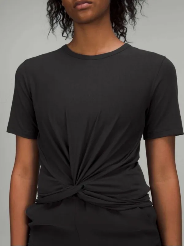 Lululemon Black Crescent Twist Front Pima Cotton T-Shirt Size 4 - Image 8