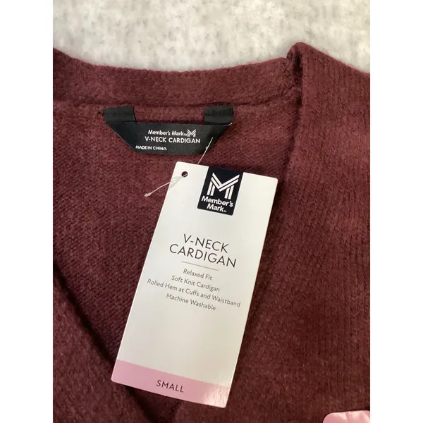Members Mark Womens V-Neck‎ Cardigan Sweater Black Crimson Red Small NWT - Image 2