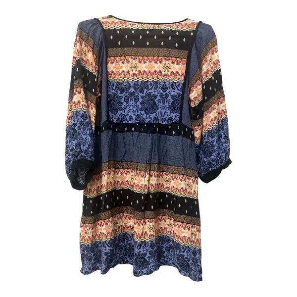 Entro‎ Womens Tie Up Neck 3/4 Sleeve Mixed Print Casual Boho Tunic Dress M - Image 5