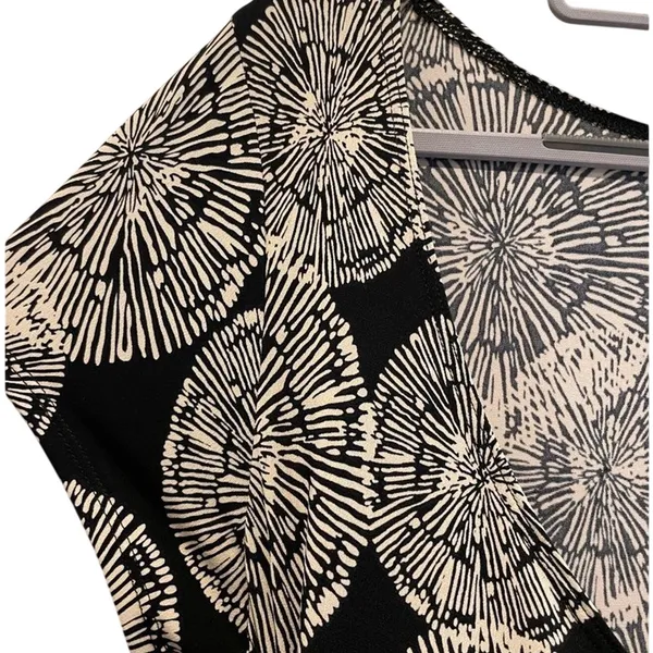 John‎ Paul Richard Faux Wrap Dress Black Cream Abstract Starburst Womens Large - Image 3