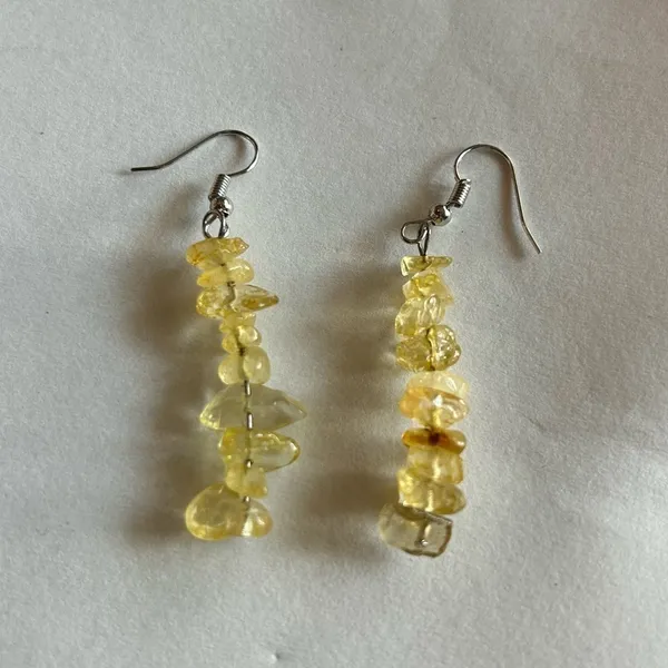 3/$20 Yellow Crystal Rock Stacked Ornate Silver Tone Long Dangling Earrings - Image 2