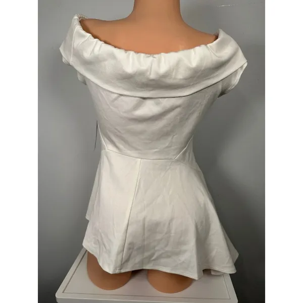 NWT LULUS Large Off Shoulder Short Sleeve Asymmetric Peplum Top White Zip Womens - Image 2