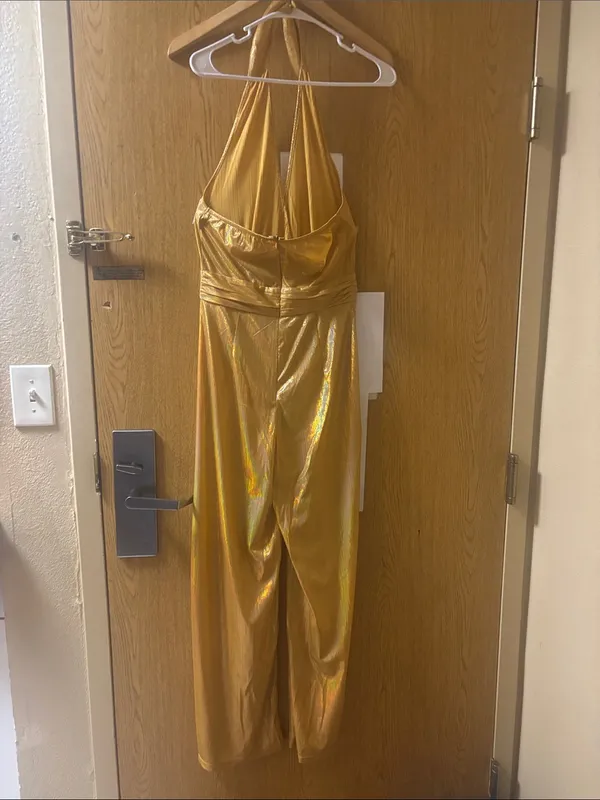 Gold Halter Wide-Leg Jumpsuit S NWOT Fall Halloween Costume Cosplay EDM Rave - Image 4