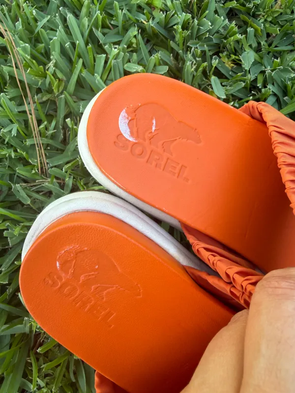 Sorel Roaming Two Strap Slide Sandals Orange Puff Strap Comfort Slides Size 7 - Image 3