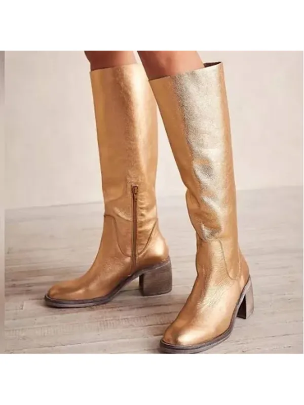 Free People Essential Tall Slouch Boots Metallic Gold Size 38 - Image 4