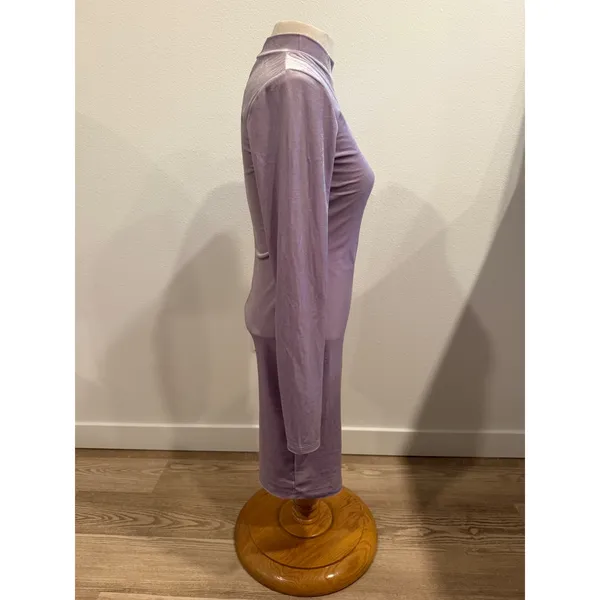 HM Lavender Velvet Mock Neck Long Sleeve Bodycon Dress Purple Shimmer Small - Image 4