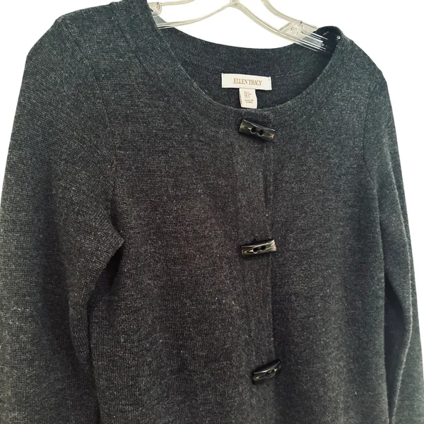 Ellen‎ Tracy Wool Cardigan Sweater Women's Small Charcoal Career Classic Preppy - Image 2