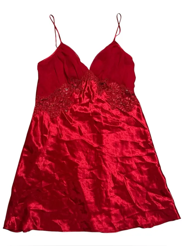 Victoria's Secret Gold Label vintage red satin slip dress size Medium - Image 3