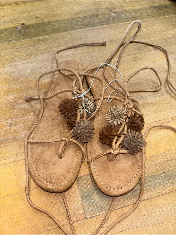 Universal Thread Brown Pom-Pom Lace-Up Sandals - Image 2