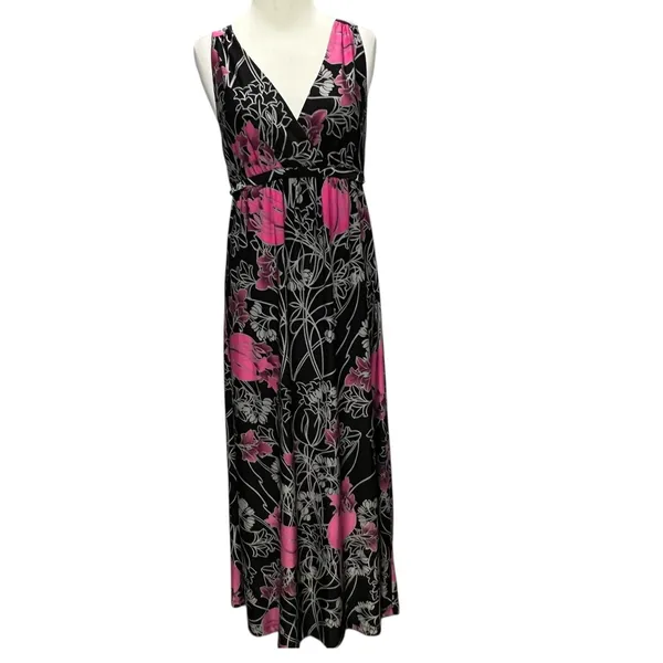 Ambrielle Y2K Pink Floral Maxi‎ Dress Empire Waist Open Back Tie Fairy Grunge M - Image 3