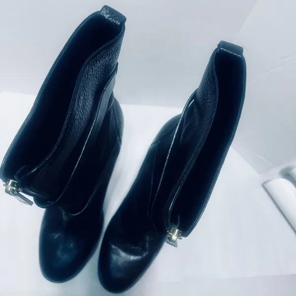 Coach Black Pebbled Leather Moto Boots Double Buckle Platform Block Heel Sz 10B - Image 5