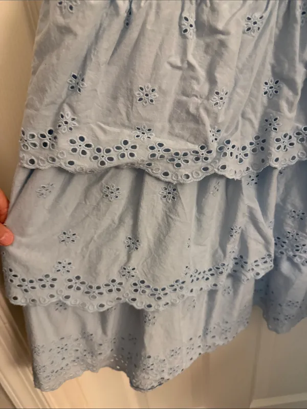 American Eagle Outfitters Soft Blue Eyelet Tiered Tie-Strap Dress - Image 5