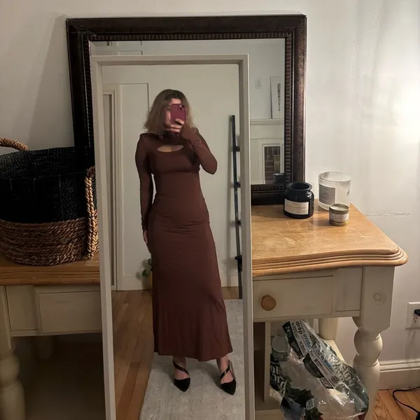 Long Sleeve Cutout Maxi Dress in Dark Brown - Image 3