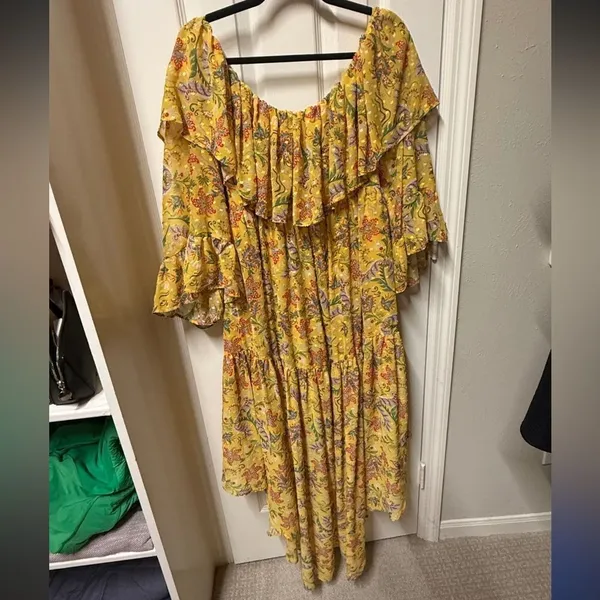 Eloquii Floral Yellow Ruffled Off Shoulder High-Low Dress Size 16 - Image 4