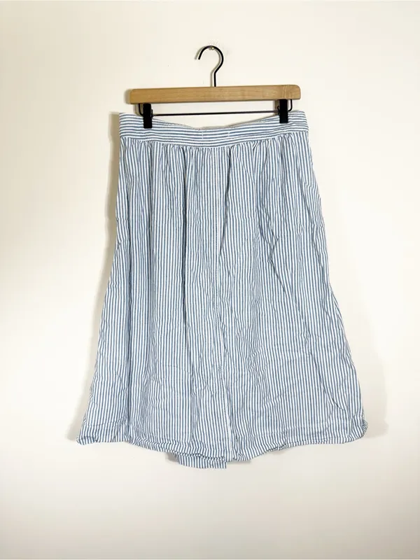Madewell Tie Palisade Button-Front Midi Skirt in Pilar Stripe Blue White Size 8 - Image 6