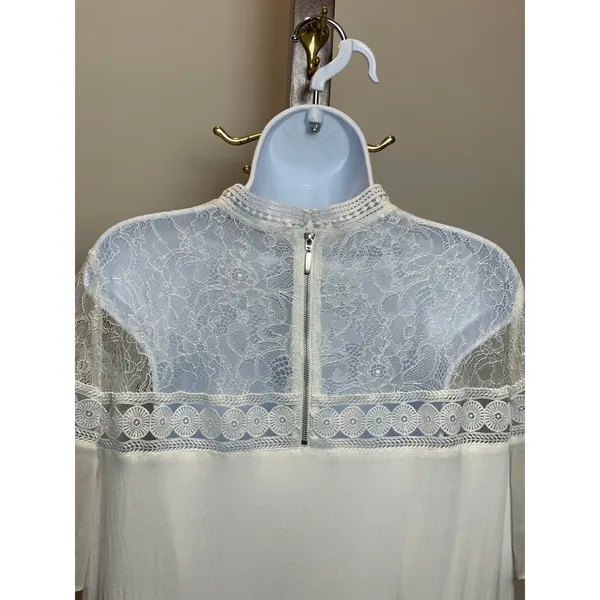 Express Dress Cream Lace Mock Neck Ruffle Feminine Size L - Image 5