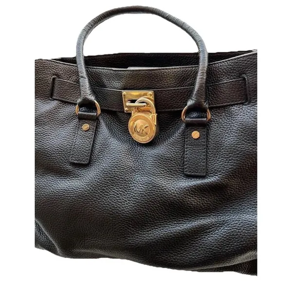 Vintage Michael Kors Carine Pebbled Leather Satchel Black Tote Shoulder Bag - Image 4