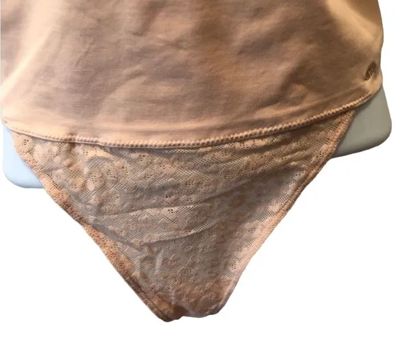 Sofia Intimates Lacy Shaper Sz. L Nude Thong One Piece Stretch Med Compression Tan Size L - Image 4