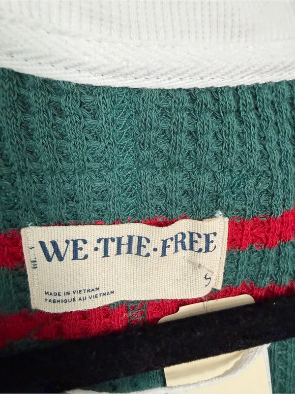 Free People Travis Polo Tee Striped Forest NWT Small - Image 7