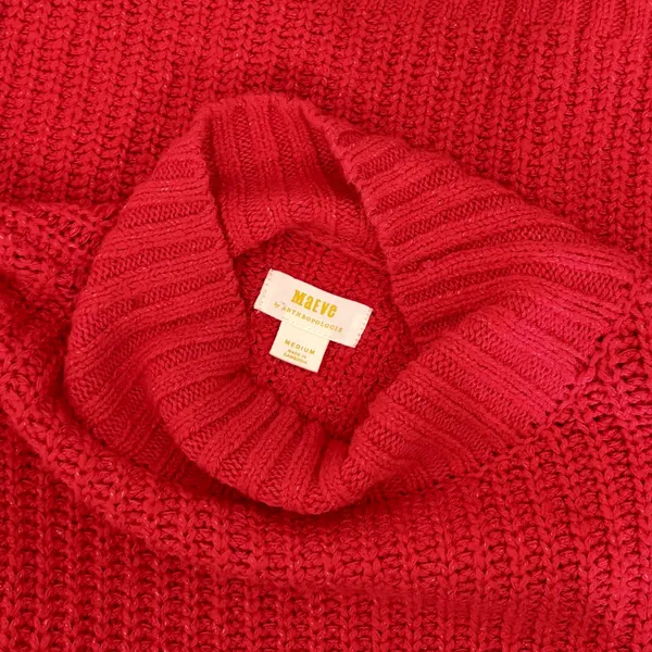 Anthropologie MAEVE Solid Red Shaker Knit Sweater Mockneck Pullover Fleck Medium - Image 10