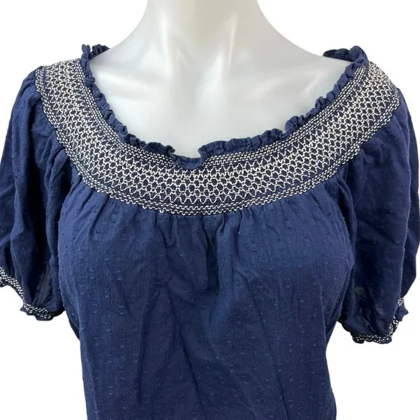 Old Navy Womens Navy Blue Off The Shoulder Stretch Ruffle Boho Blouse Top Size M - Image 3