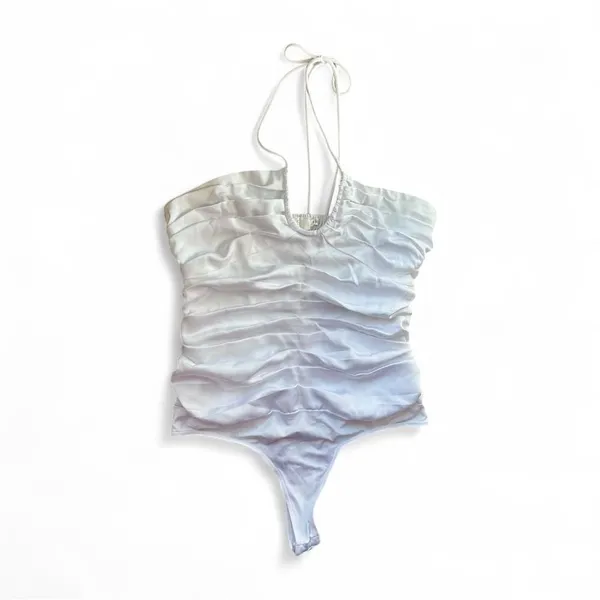ASTR The Label Shayne Ruched Halter Bodysuit Women M White Keyhole Going Out - Image 3