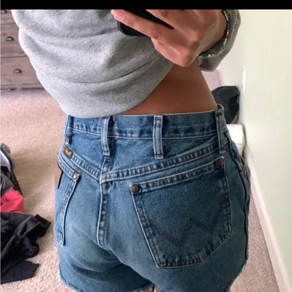 Wrangler Blue Frayed Jean Shorts - Image 3