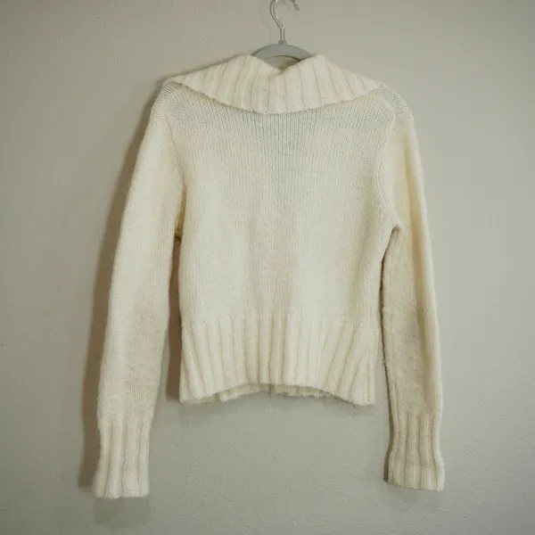 Vintage Langenis Cream Mohair Blend Cardigan Sweater Wide Collar Grannycore - Image 5