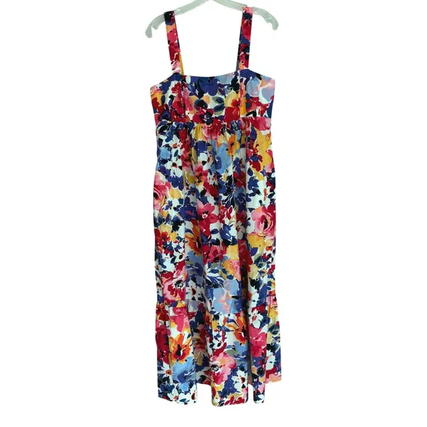 London Times Floral Maxi Dress Womens 12 Multi Color Tiered Smocked Back Pockets - Image 4