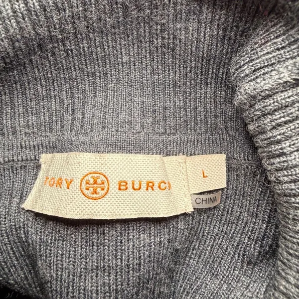 Tory Burch Turtleneck Sweater Gray Large Merino Wool Minimalist Work Office‎ - Image 2