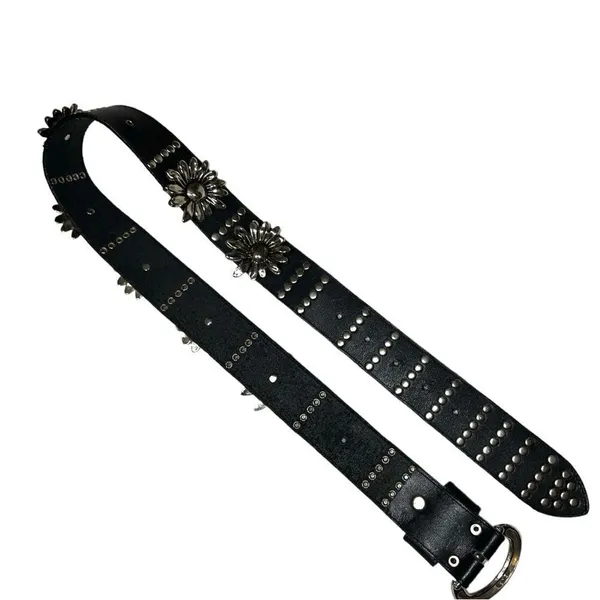 Cute black belt with silver studded detailing, cute silver metal flowers too - Image 7