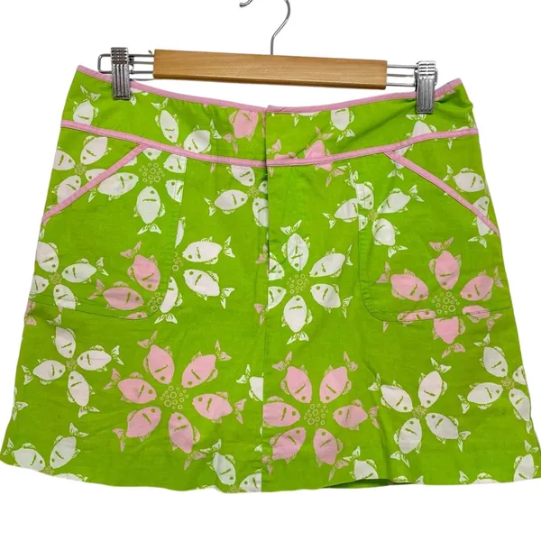 Lilly Pulitzer Vintage 90s Green Floral Mini Skirt Womens 8 Mod Retro Skort Pink - Image 2