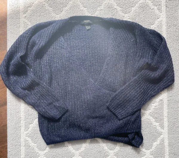 Forever 21 Blue Wrap Crossover Knit Jumper Sweater - Image 3