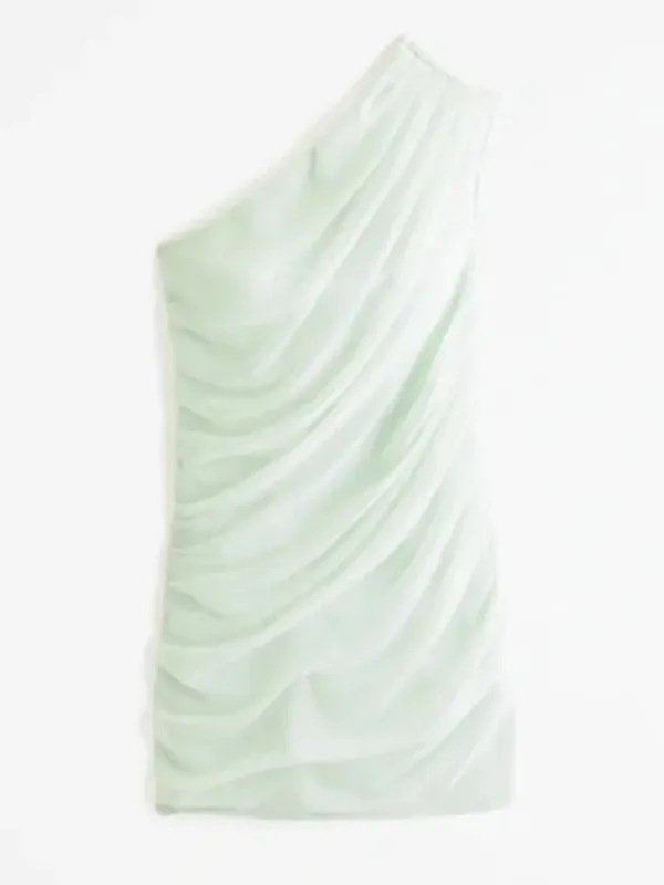 Abercrombie & Fitch One-Shoulder Chiffon Mini Dress Light Mint Green M Tall NWT - Image 4