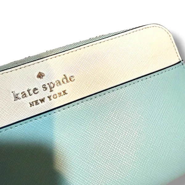 Kate Spade New York Wallet Womens Aqua White Saffiano Leather Zip Around - Image 8