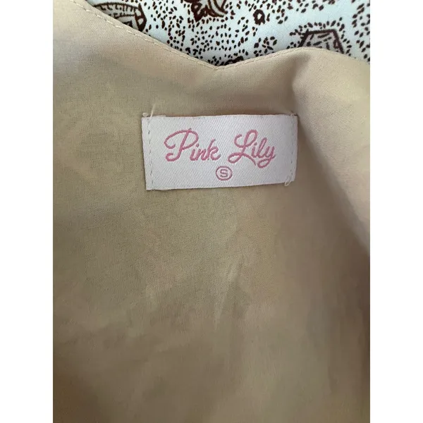 Pink Lily Patchwork Boho Mini Dress Orange Brown Cream Ruffle cottagecore‎ y2k S - Image 3
