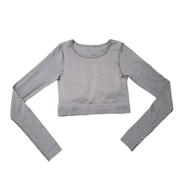 Lululemon Ebb‎ to Street Long Sleeve Women 4 Grey Excellent Ribbed Crop Top - Image 2