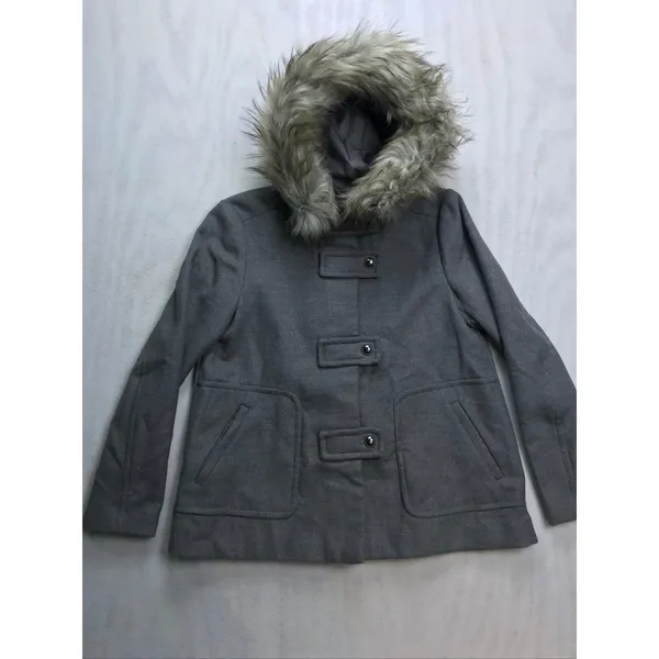 Zara Women‎ Gray Faux Fur Hood Toggle Coat Jacket Size M Classic minimalist - Image 2