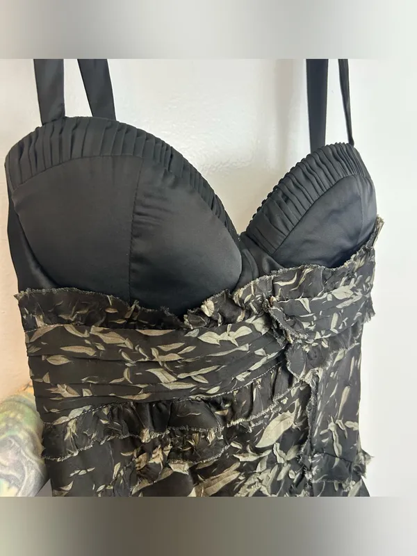 NWT Asos Satin Corset Textrued Asymmetric Grunge Floral Print Mini Dress Size 8 - Image 4