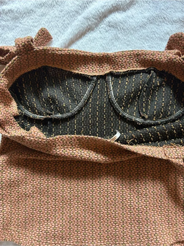 Free People Rust Brown Textured Tie-Shoulder Bustier Tank XS - Image 6