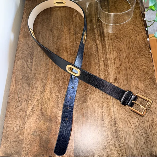 Ann Taylor Belt‎ Women M Black Grommet Textured Faux Leather Classic Timeless - Image 6
