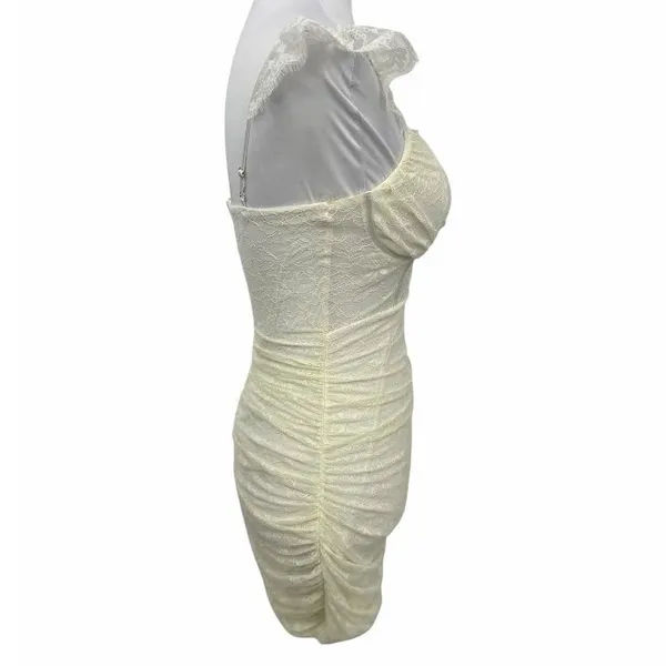 Windsor Lace Mini Dress Medium Cream Ruched Bodycon Bustier Coquette Romantic - Image 5