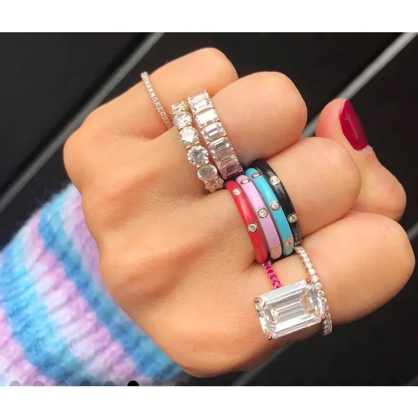 Boutique NEW Pave‎ Black & White Stackable Ring | 925 Sterling Silver Enamel - Image 10