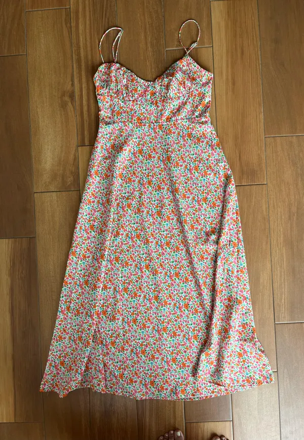 Princess Polly orange-green-white floral silk dress - Image 2