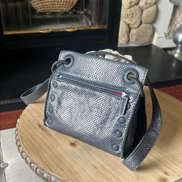 Hammitt Tony Smallolivine Snakeskin Leather Crossbody Blue Haze - Image 3