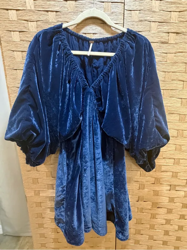 Free People Portia Velvet Mini Dress XS NWOT Midnight Rain Party bohemian - Image 3