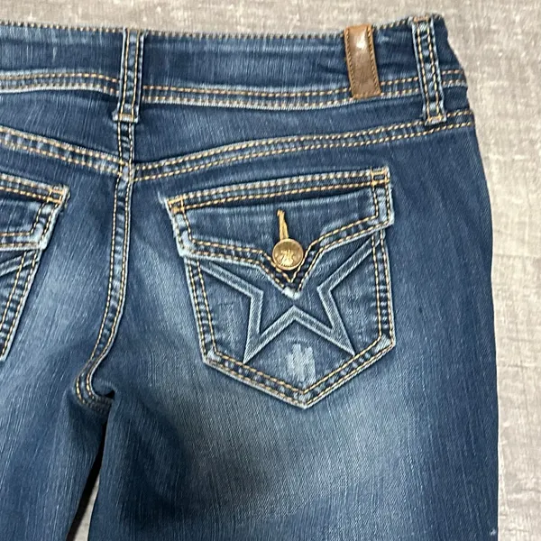Peoples Liberation Bootcut Jeans Womens 3/4 (30X32) Low Rise Star Flap Pocket - Image 6
