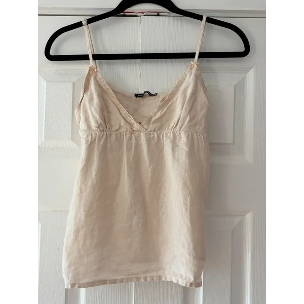 Brandy Melville Linen Cami Top Cream‎ Beige Empire Waist Tie Back Tank Small - Image 2