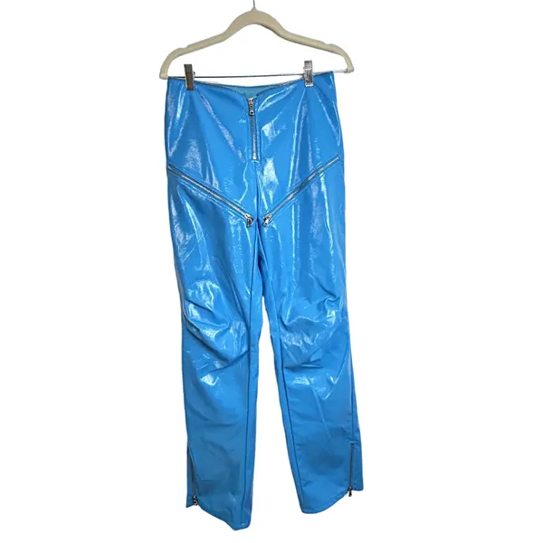 I. Am. Gia Isla Blue Zipper Pants Womens Size XS Rave Shiny Faux Leather - Image 3